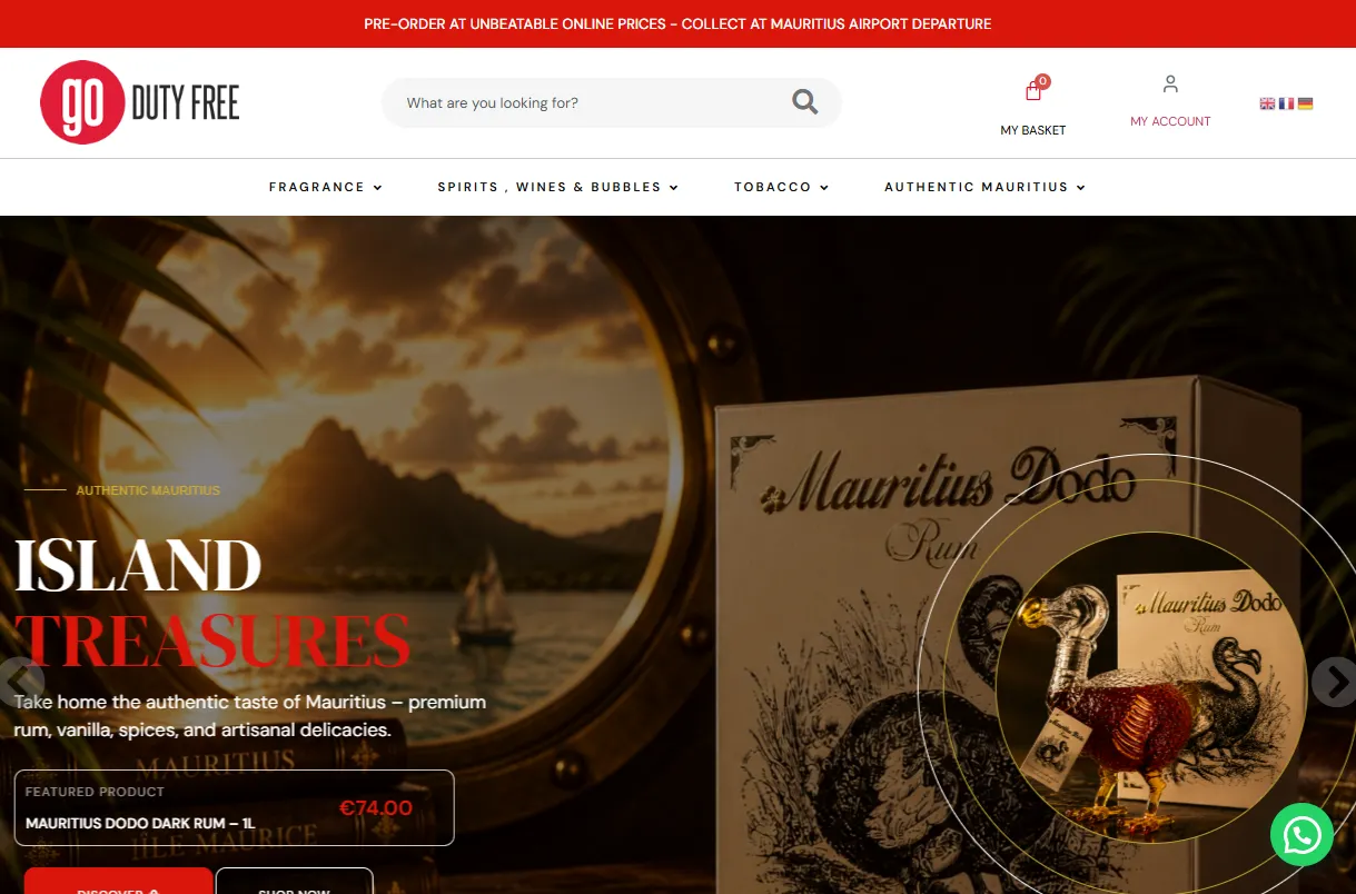 Screenshot of the Go Duty Free website