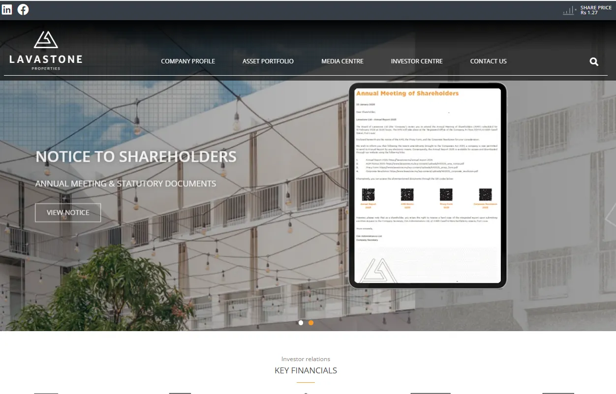 Screenshot of the Lavastone Properties website
