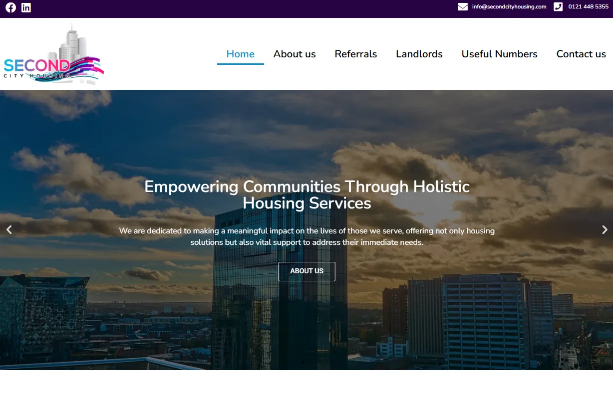 Screenshot of the Second City Housing website
