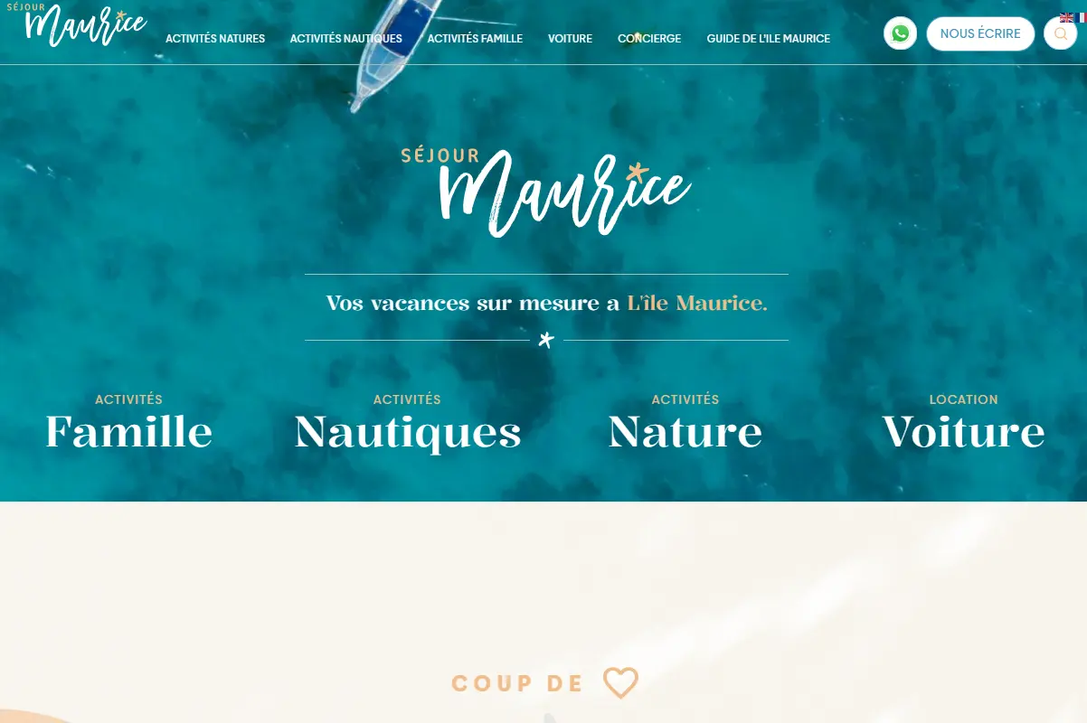 Screenshot of the Séjour Maurice website
